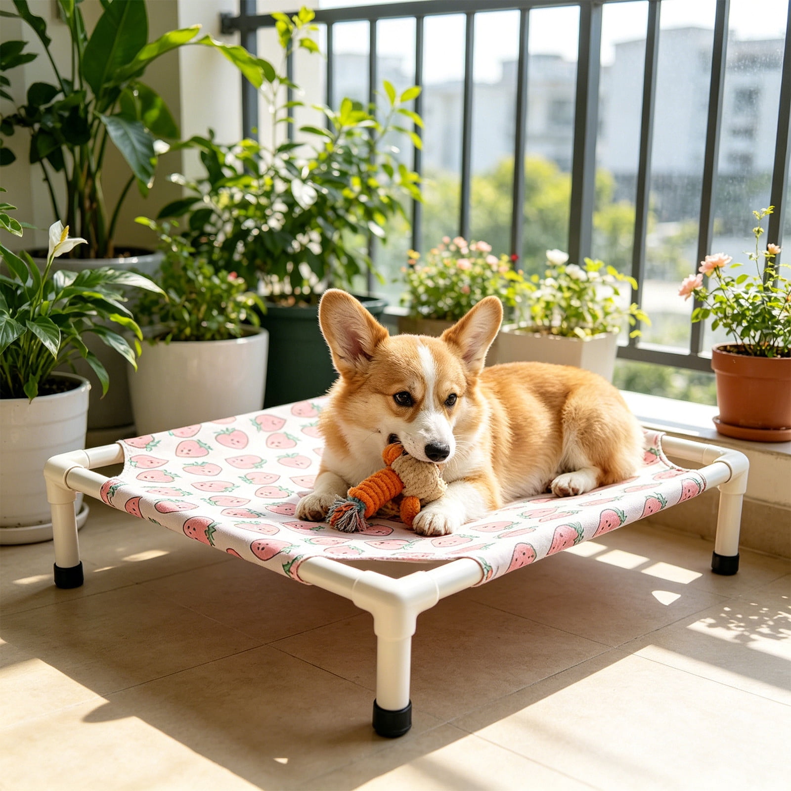 Elevated Raised Outdoor Dog Bed - Cooling Lifted Outside Dogs Cot Bed with Non-Slip Feet Dog Hammock Bed, Portable Puppy Pet Bed for Indoor & Outdoor
