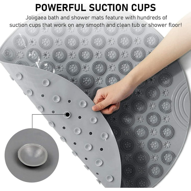 Semfri Gray Round Non Slip Shower Mat 22 x 22 Inches Textured Surface Anti Slip Bath Mats with Drain Hole in Middle Bathroom Bath Massage Foot Mat for