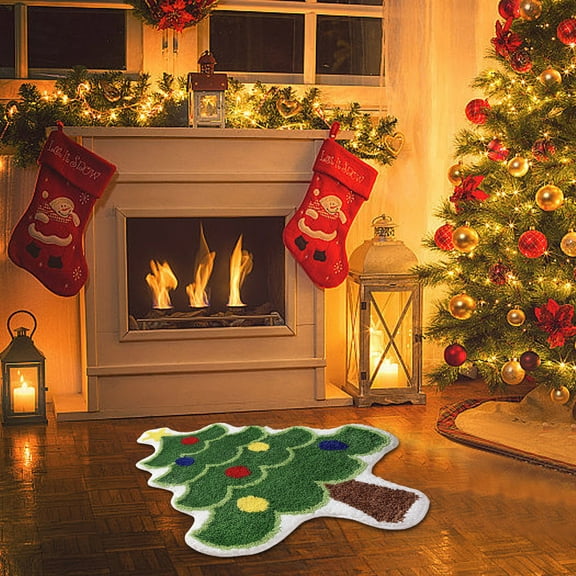 Christmas Tree Bathroom Rug, Absorbent Washable Green Bath Mat for Living Room Bedroom Shower Bathtub Holiday Party Indoor Xmas Carpet Decoration(C)