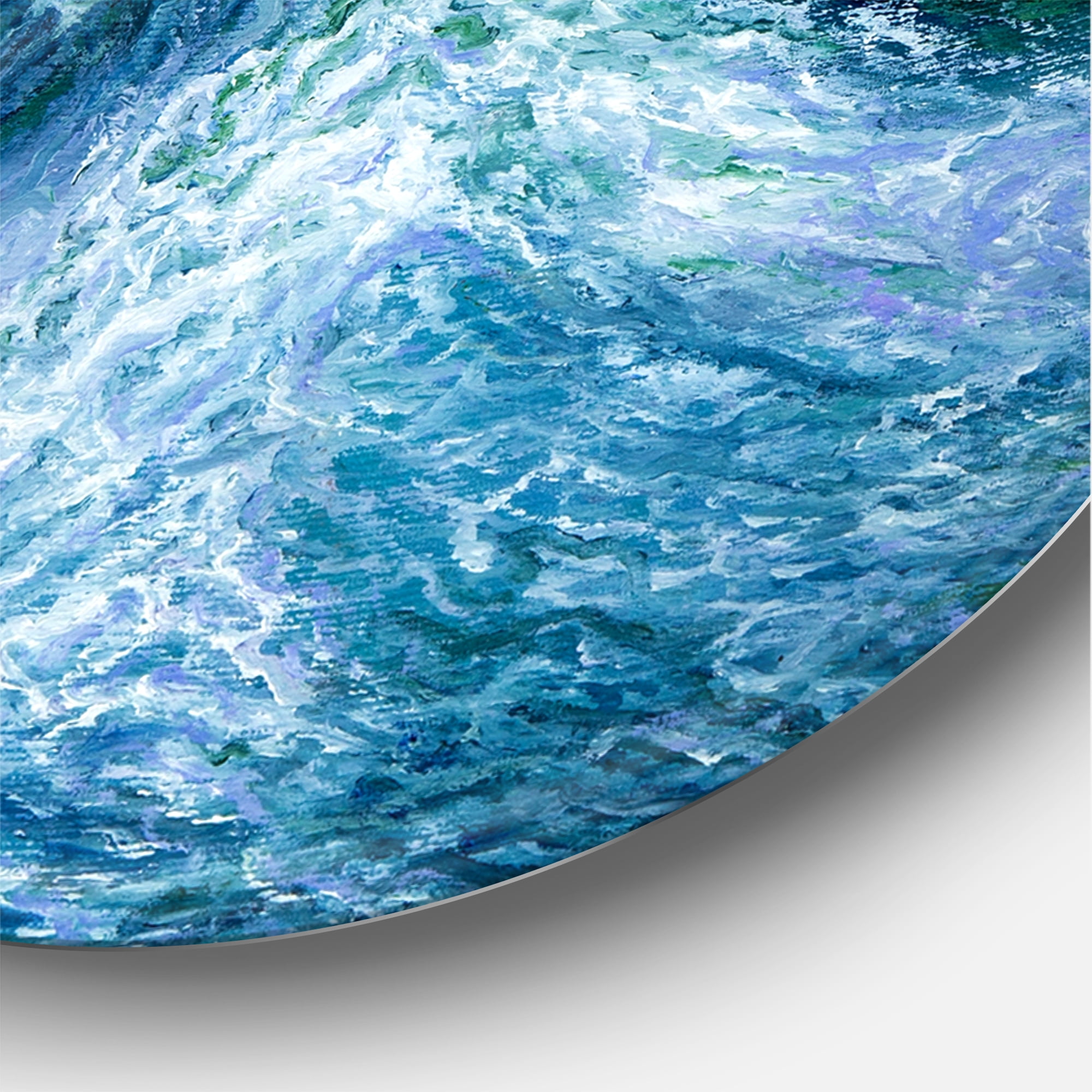 Designart 'Waves Breaking During Wild Blue Ocean Tide' Nautical & Coastal Circle Metal Wall Art 29x29 - Disc of 29