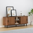 thumbnail image 4 of 63" Fluted TV Stand for 65/70 Inch, Mid Century Modern Console With Sliding Doors, Curved Gaming Entertainment Center, Media Console for Living Room, Bedroom (Walnut, 63inch-4doors), 4 of 17