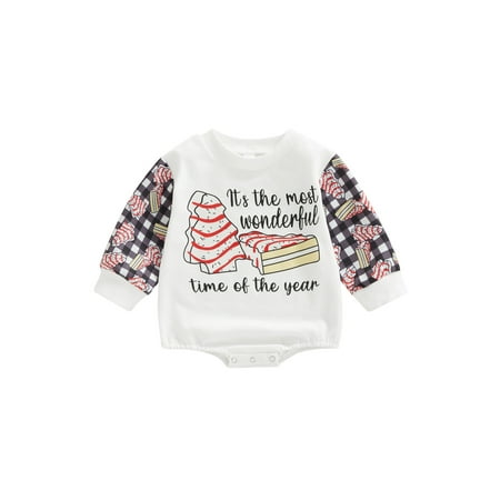

Peyakidsaa Toddler Baby Boys Girls Christmas Casual Romper Long Sleeve O Neck Letter Pattern Print Romper