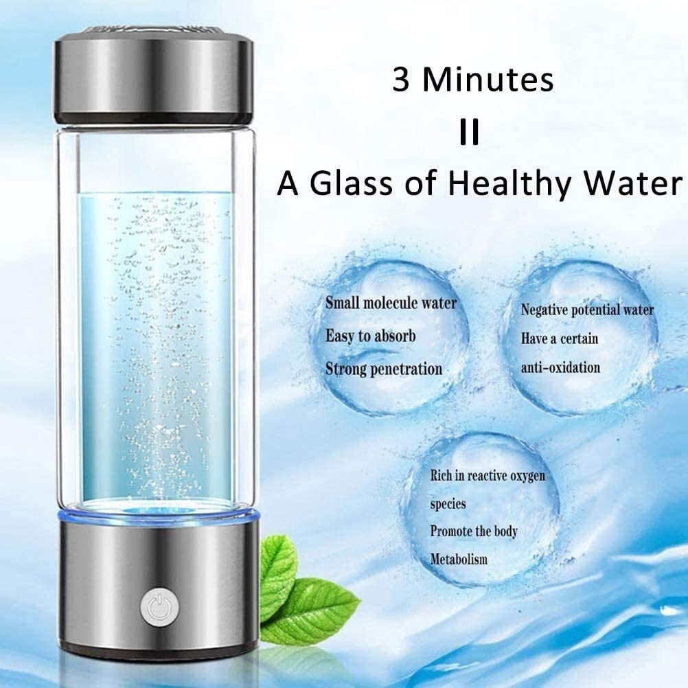 Hydrogen Water Bottle, Portable Hydrogen Water Generator with SPE and Pem Technology, Rechargeable Portable Glass Hydrogen Water Alkaline Generator Bottle