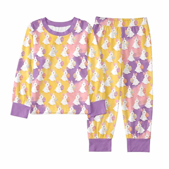 Kids Easter Pajamas For Kids Long Sleeve Pullover Crewneck Soft Pajamas Pants Set Easter Bunny Boy Pajamas Size 7-8 Years