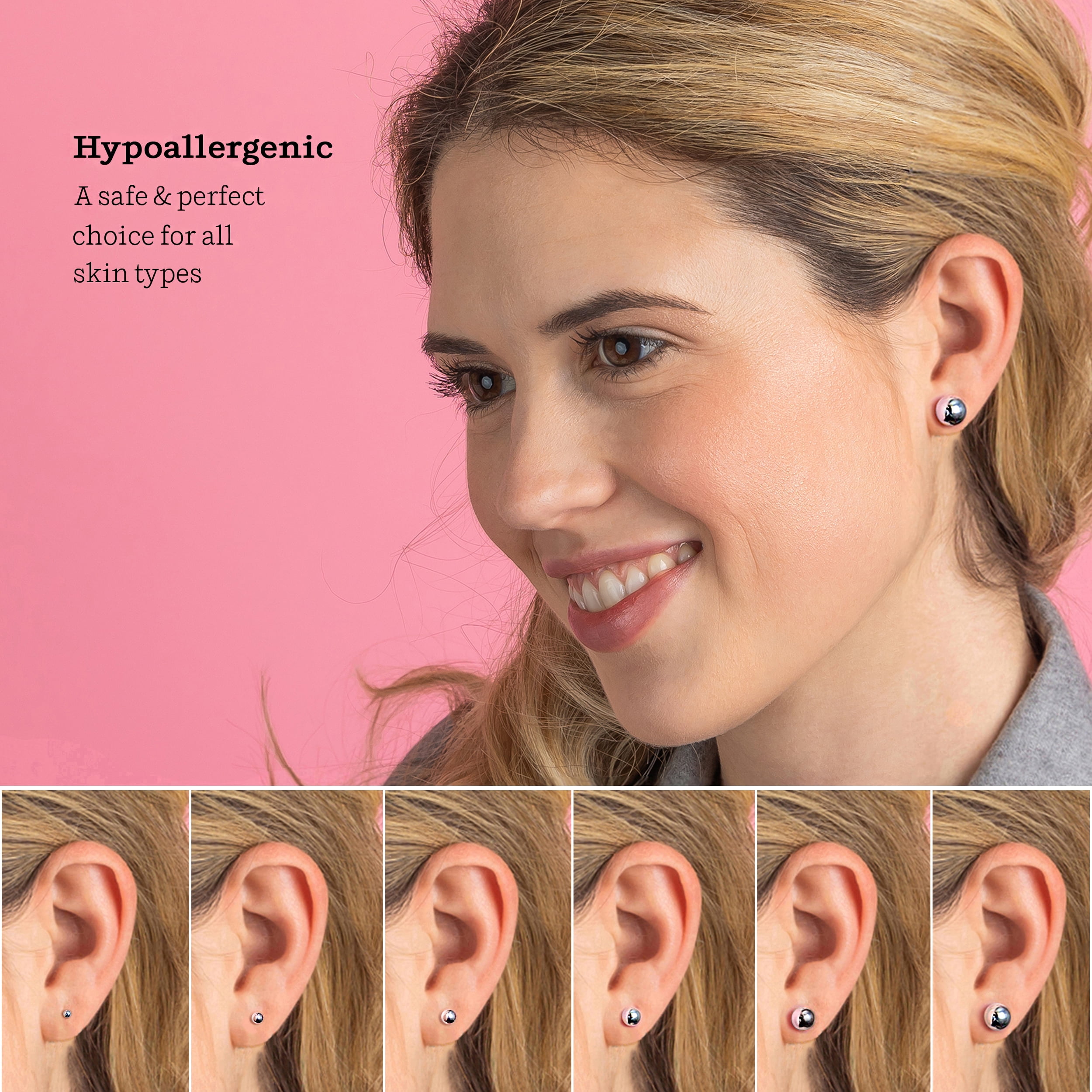 Kezef Women's 925 Sterling Silver High Polish Smooth Round Ball Stud Earring 7-Size Set - 2mm to 8mm