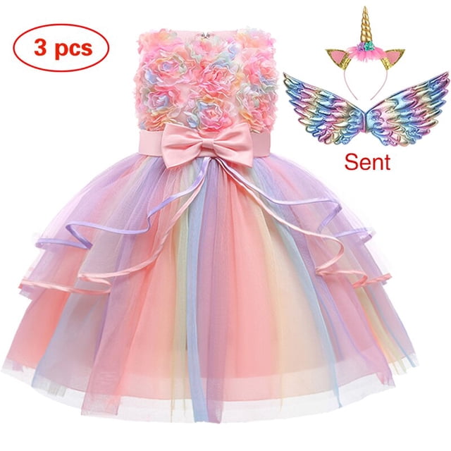 Vestido de unicornio para niña, vestido de baile bordado, vestidos de cumpleaños de princesa para niña, disfraces de fiesta, ropa para niños, nuevo Fivean unisex
