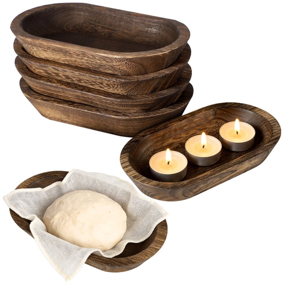 6 Pack Wooden Dough Bowls, Rustic Farmhouse Decor Centerpiece for Table, Hand Carved Oval Wood Trays for Fruit Bread Serving, DIY Candle Making