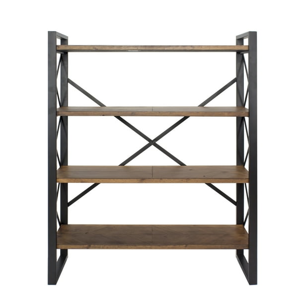 39.75" Black Metal, Wood, and MDF Bookcase with 4 Shelves