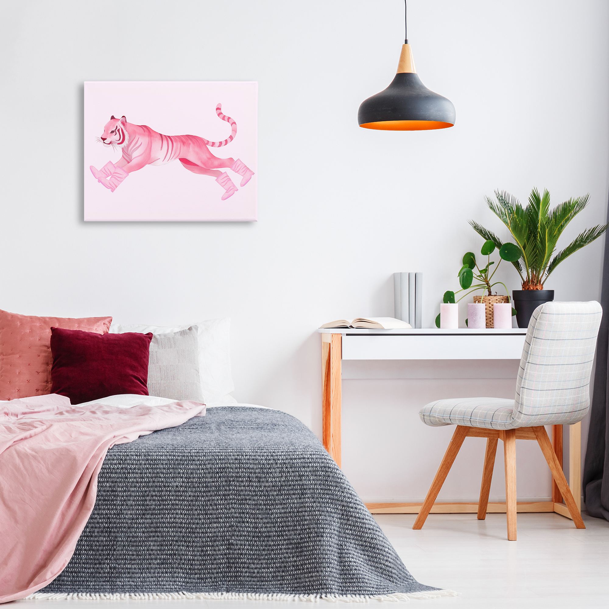 Stupell Industries Running Tiger in Boots Animals Painting Wrapped Canvas Art Print Wall Art, 30 x 24