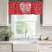Happ Valentine's Day Rod Pocket Curtain Valance, Red Love Hearts Romantic Farmhouse Window Valance for Living Room, Bedroom, Kitchen 42W x 12L
