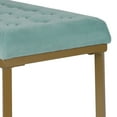 thumbnail image 2 of Benjara Metal Framed Bench with Button Tufted Velvet Upholstered Seat, Teal Blue and Gold, 2 of 5