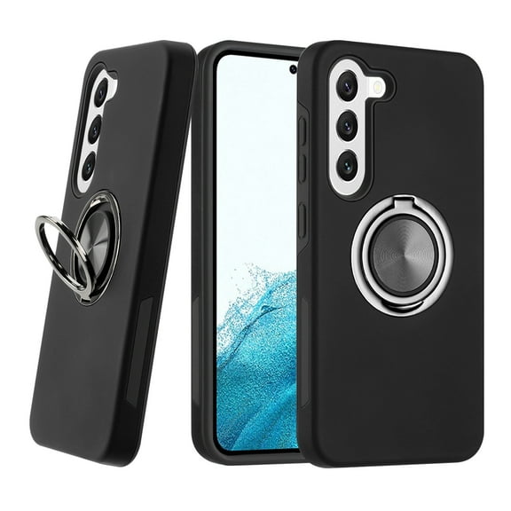 For Samsung Galaxy S23 / SM-S911 Metal Ring Stand Magnetic Car Mount Hybrid Impact Protective Shockproof Case Cover Black