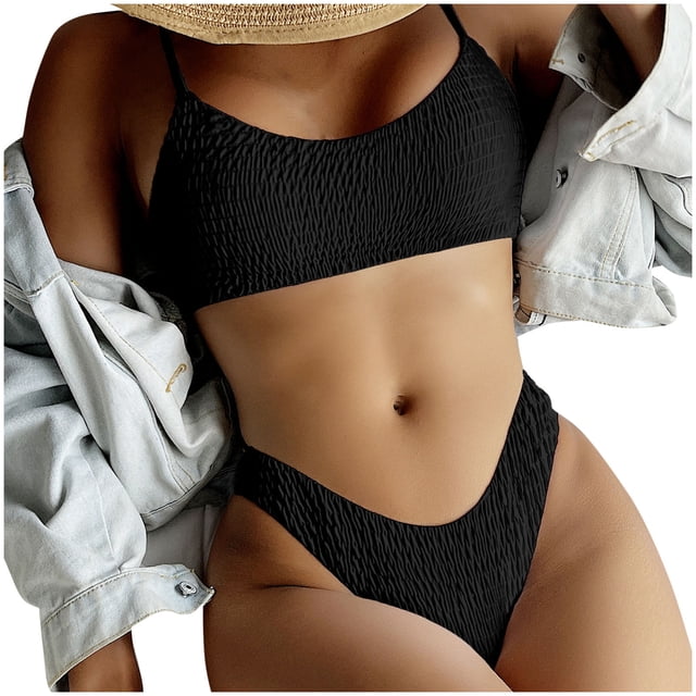 Xysaqa Bikini Sets for Women Two Piece Swimsuit Ruched Bathing Suit High Cut Bottom Bikini Set (No Padded)