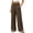 Brown, variant on Women Solid Loose Casual Long Pants, Decorative Tie and Button Design Trousers with Side Pockets Blue XL(XL)
