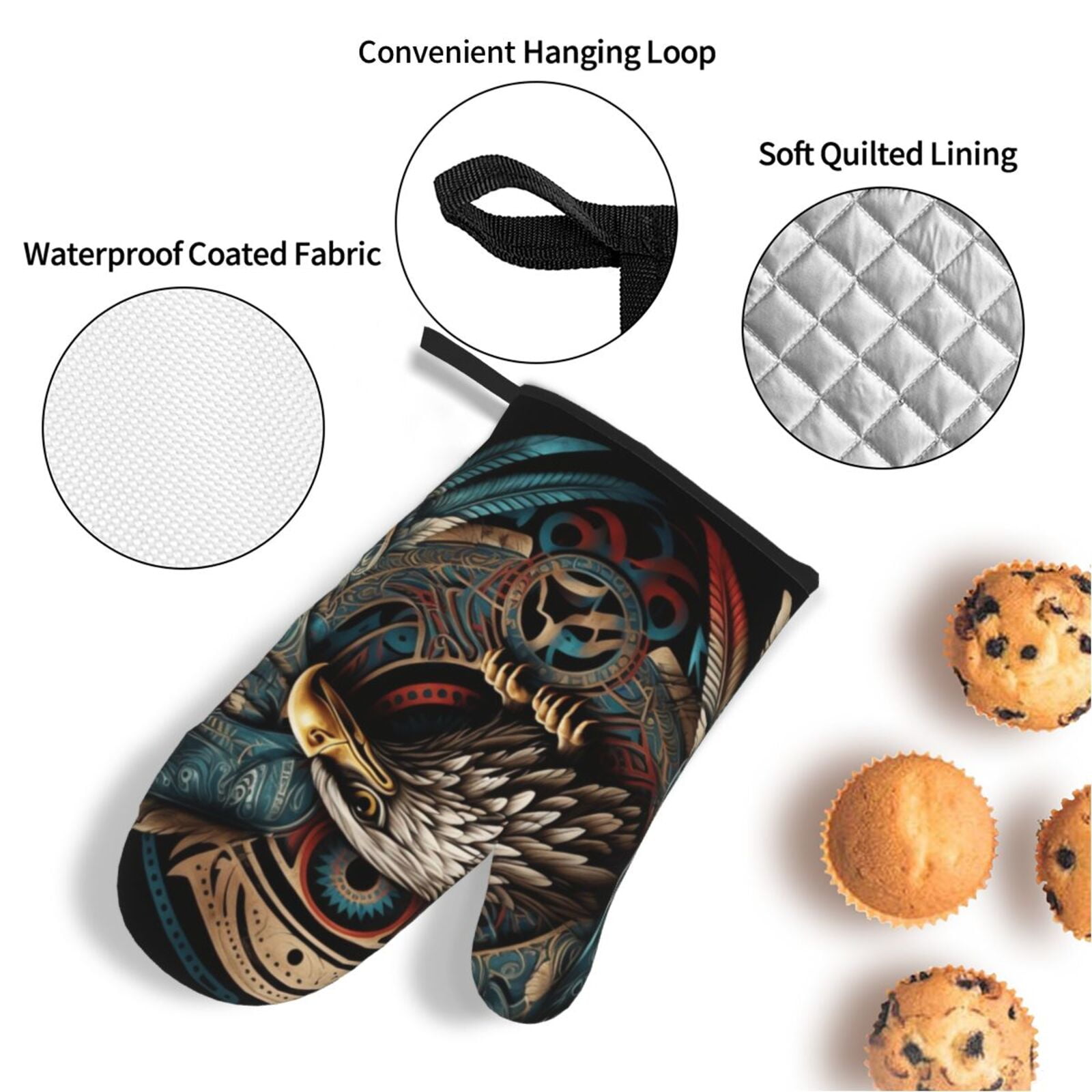 Tribal Native Eagle Symbols Black 4Pcs Oven Mitts and Pot Holders Sets Oven Kitchen Gloves Hot Pads for Cooking BBQ Baking Grilling
