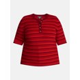 thumbnail image 5 of Terra & Sky Women's Plus Ribbed Henley Sweater Top with Elbow Length Sleeves, Sizes 0X-5X, 5 of 5