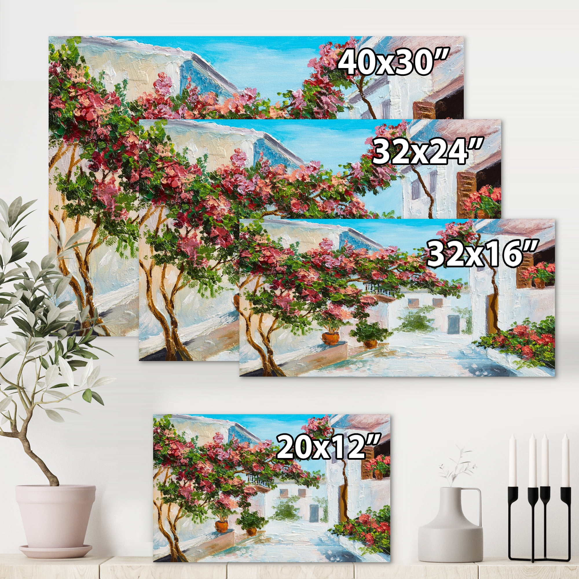 Designart ' Blossoming Flowers With White House Near The Sea ' Nautical & Coastal Canvas Wall Art Print