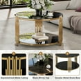 thumbnail image 3 of DreamBuck 31.5" Tempered Glass Coffee Table, Modern 2-Tier Black Mirror Coffee Table with Lower Shelf, Luxury Center Tables with Golden Metal Frame for Home Living Room Furniture, 3 of 8