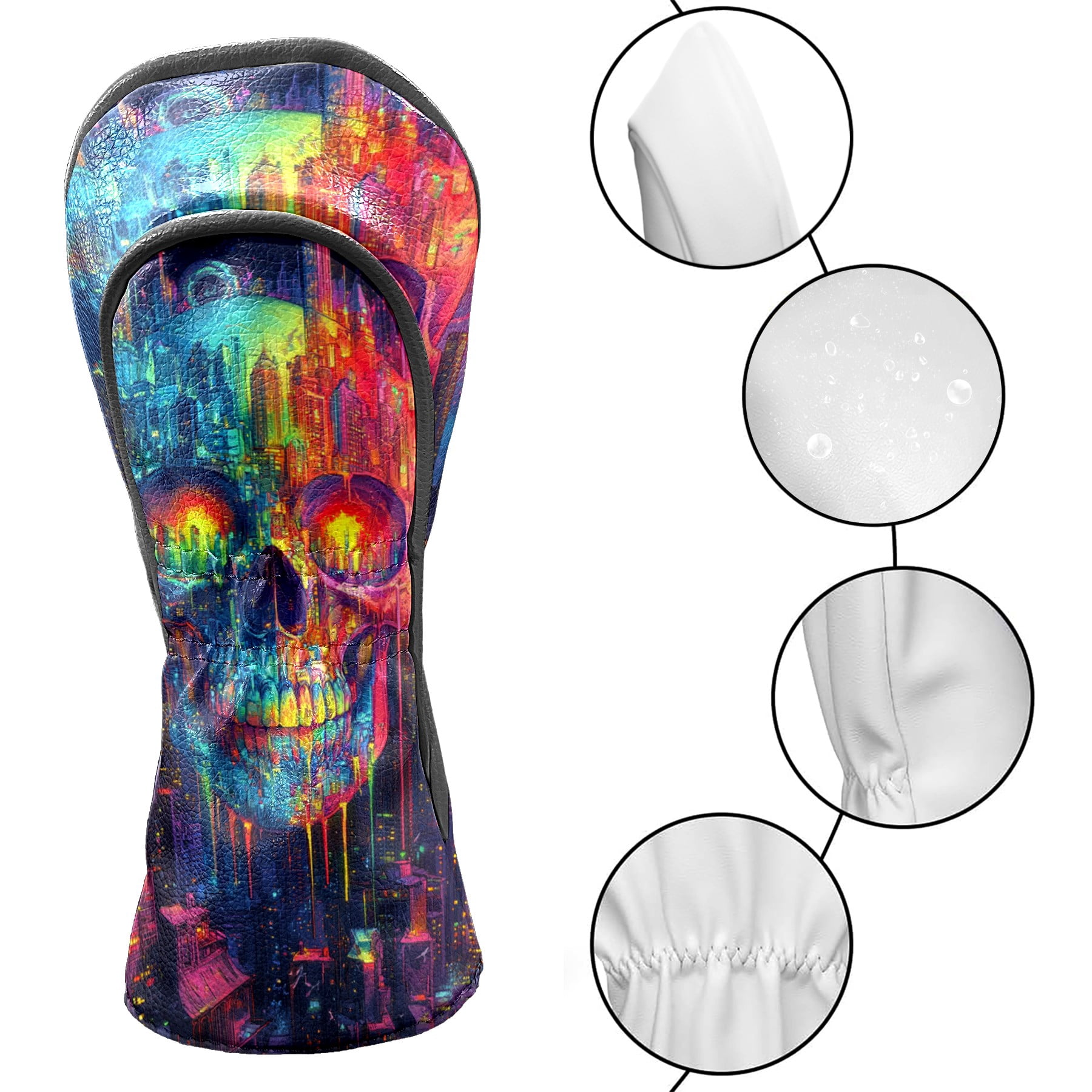 Golf Club Covers PU Leather Waterproof Head Covers for Fairway Woods Hybrids Cartoon Skull Unisex Fits Most Brands