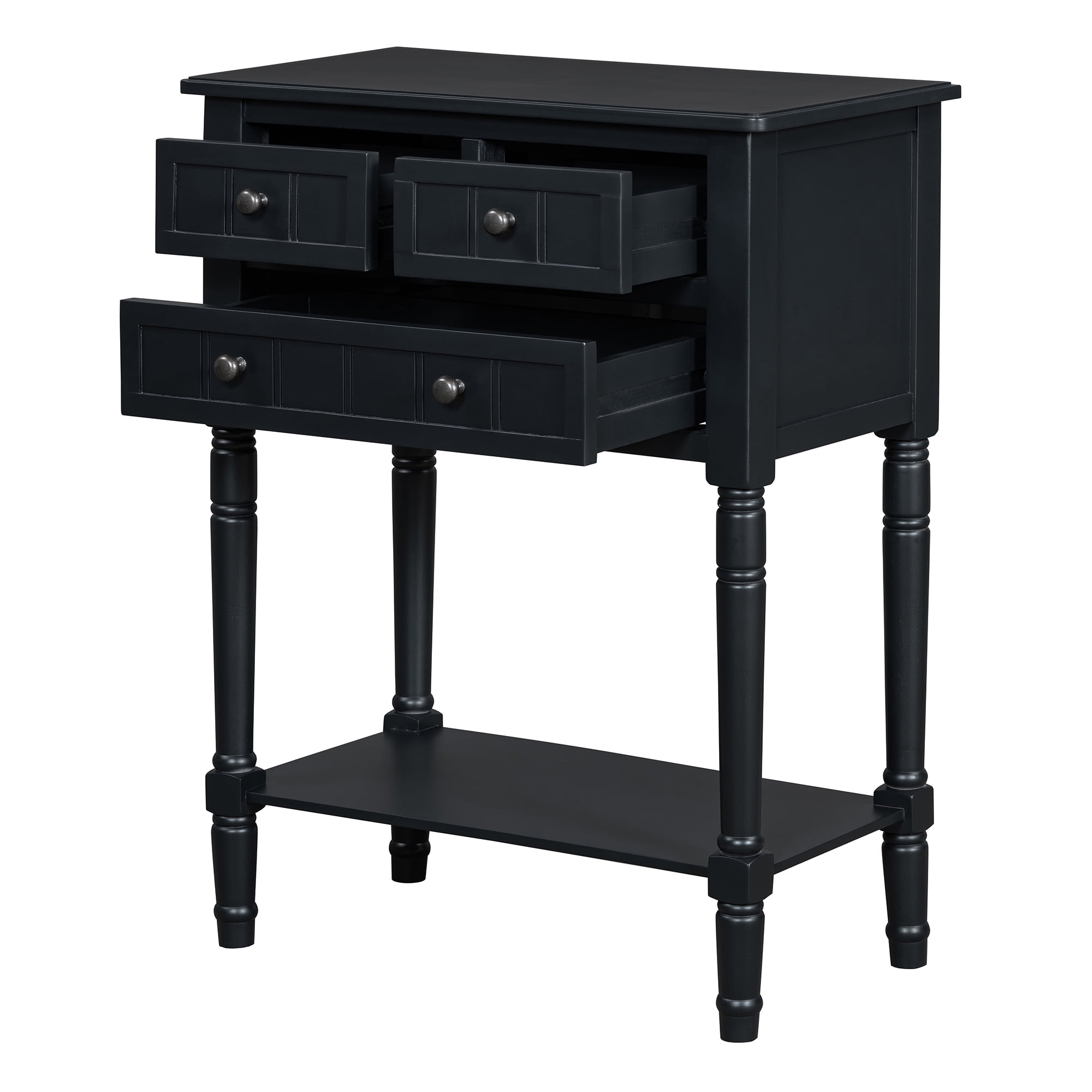 Euroco 23.7" Farmhouse Console Table with 3 Drawers, Narrow Sofa Table, Wood Entryway Table with Bottom Shelf for Living Room, Foyer,Black