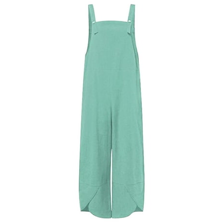 

Aayomet Jumpsuits For Women Women Wide Leg Jumpsuit Suspender Sleeveless Loose Fit Romper Pants Green XXL