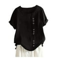 thumbnail image 2 of Shiusina Womens Casual Loose Button Linen Plus Size Daily Boho Tanic T-Shirt Blouse Tops Black, 2 of 4