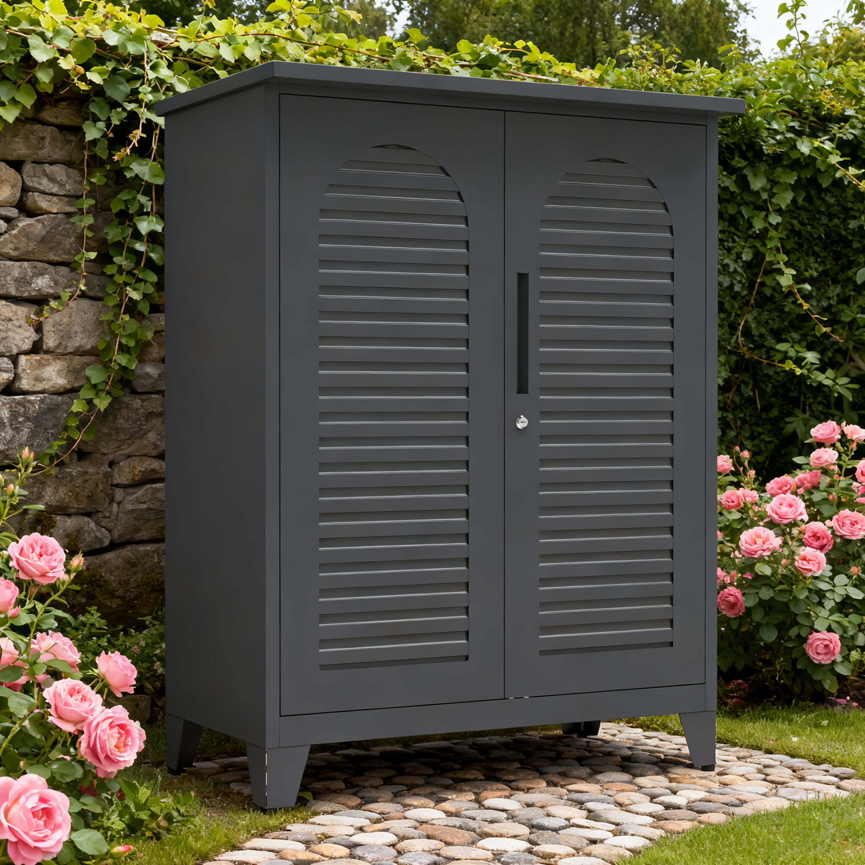 Mintazer 47"H Garage Rack Metal Tool Storage Cabinet with Door & Adjustable Shelves for Office, Warehouse, Garden, Dark Gray