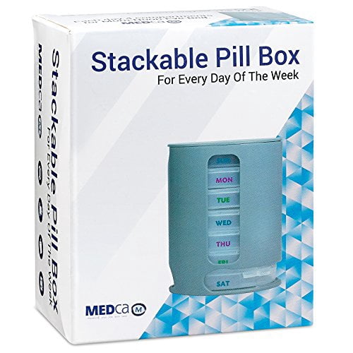 MEDca Stackable Weekly Pill Organizer – 7-Compartment Dispenser, Plastic