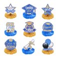 thumbnail image 1 of 9 PCS Decoraciones para Fiesta de Graduación Clase de 2024, Adornos de Mesa en Forma de Panal para Decoraciones de Fiesta de Graduación, Azul y Dorado, 1 of 5