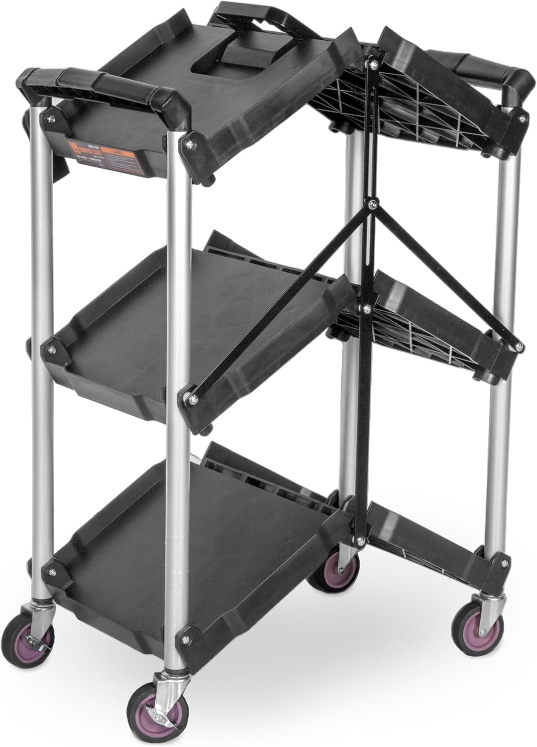 Compact Foldable Service Utility Cart, Three Tier with 165-Pound Capacity (73065)