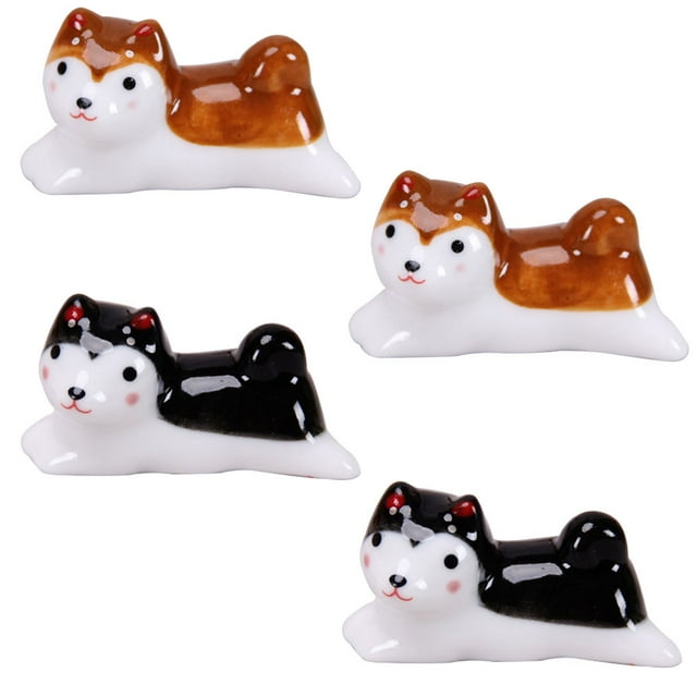 Lindo perro palillos de cerámica palillos japoneses cuchara de mesa cuchillo y tenedor palillos estante de descanso (juego de 4)