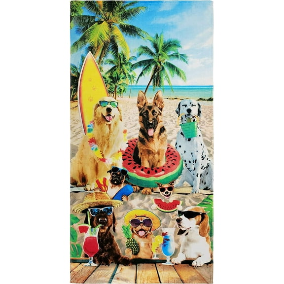 Beachland Dog Party Beach Towel 30 x 60 inch 100% Cotton