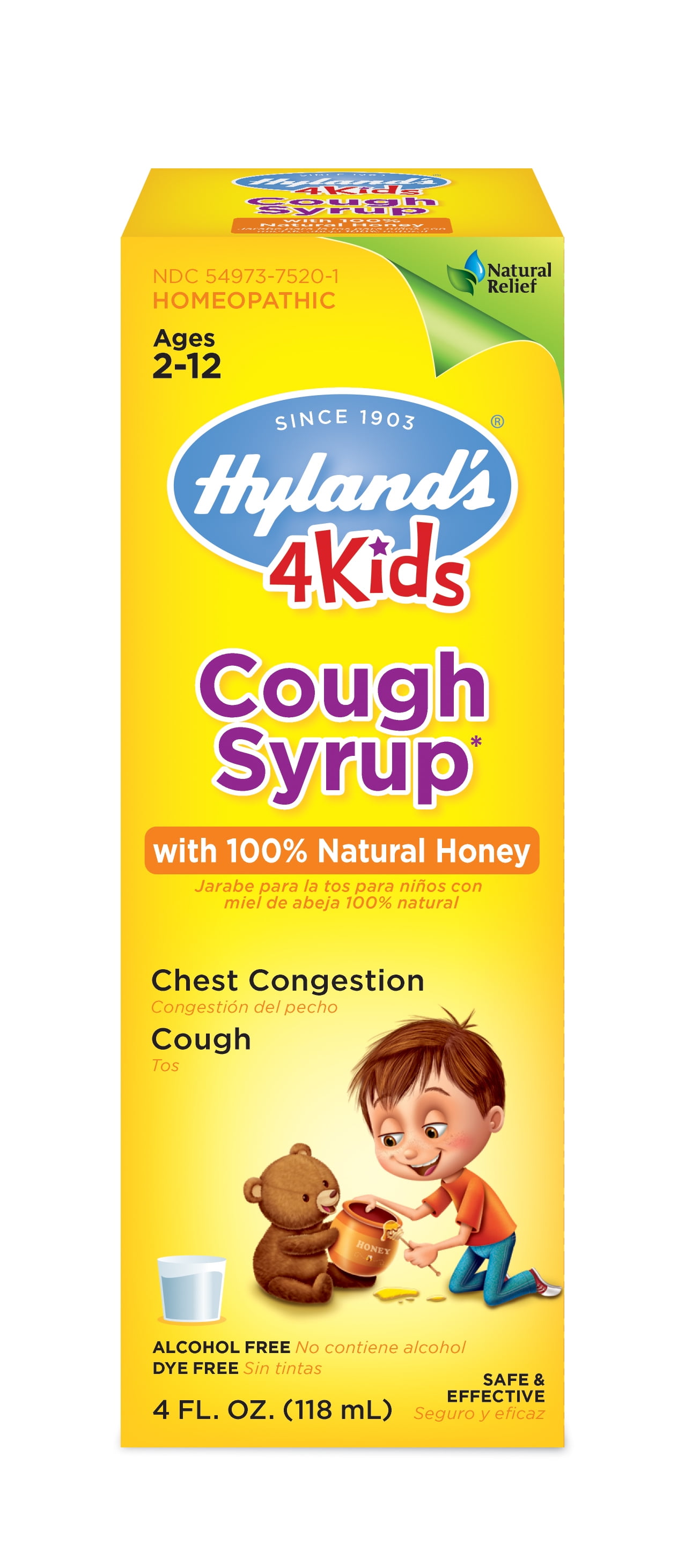 Hyland's 4 Kids Cough Syrup w/100 Natural Honey, Natural Relief of