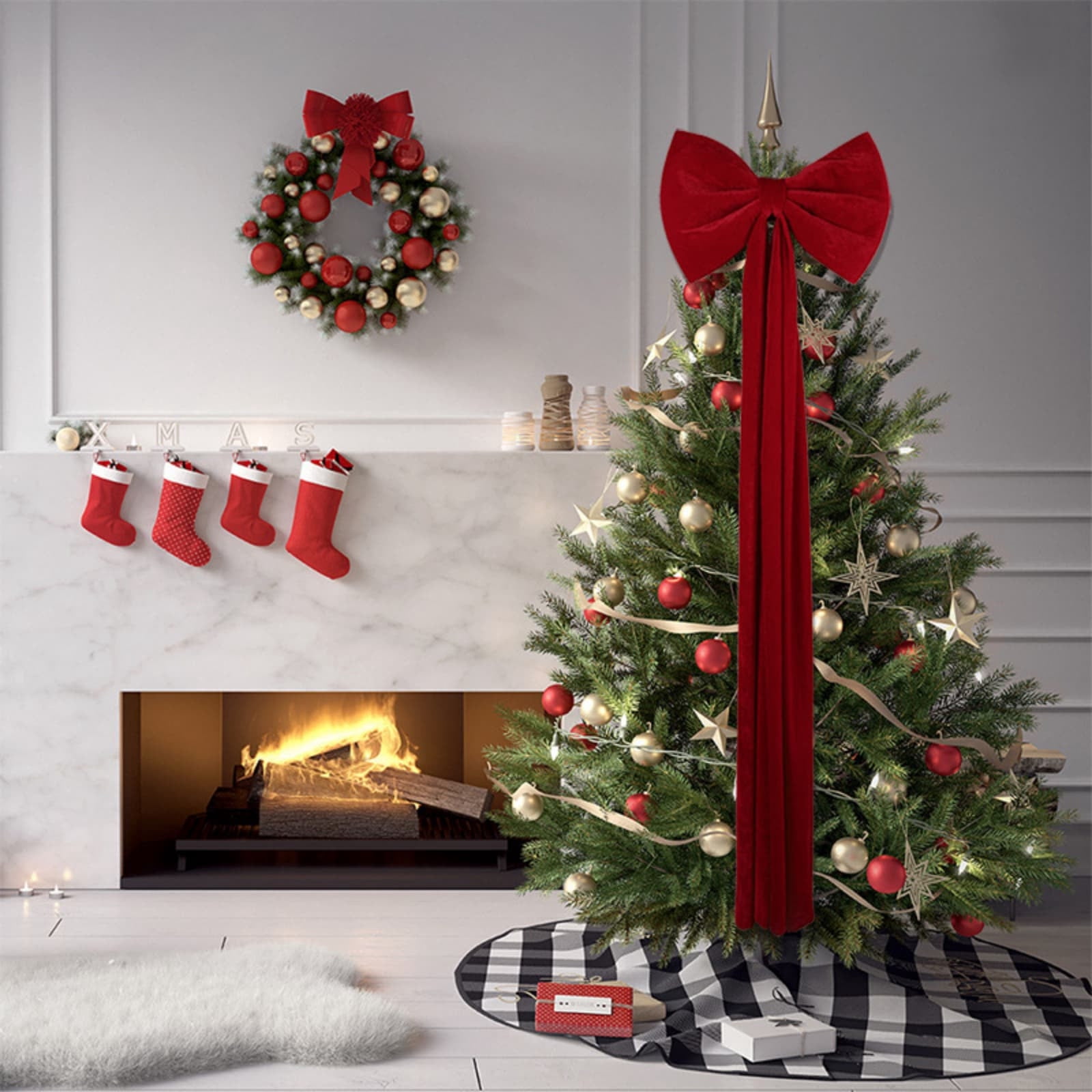 Oversized Christmas Satin Bow with Trailing Tassels – 79inch Ribbon for Gift Wrapping, Retail Display, Event Styling & Holiday Décor