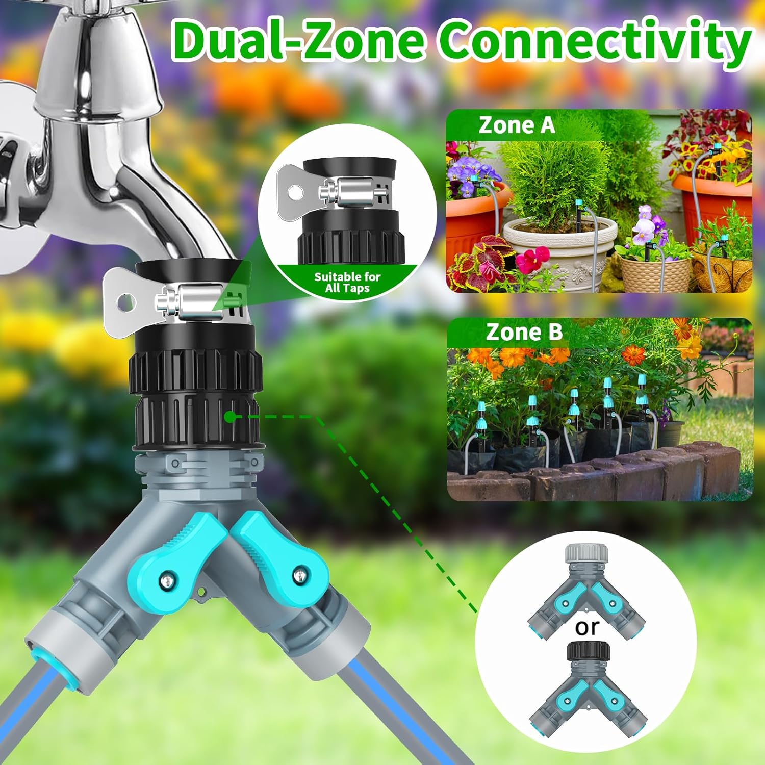 Quick Connect Irrigation System Kit DIY Water Saving Drip Irrigation System, 2025 Latest Automatic Watering System Accessories with 2 Types of Drip Tips, for Garden/Balcony/Greenhouse/Lawn