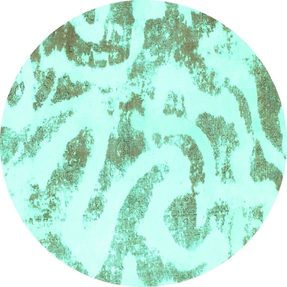 Ahgly Company Machine Washable Indoor Round Abstract Turquoise Blue Modern Area Rugs, 5' Round