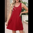 thumbnail image 4 of Vestidos de Mujer Sin Mangas con Cuello en V y Bolsillos, Color Rojo S, 4 of 5