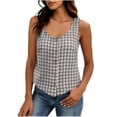 thumbnail image 2 of Women Plaid Tank Tops Button Front Sleeveless Loose Casual Blouse for Vintage Summer Vacation Gray XL, 2 of 6