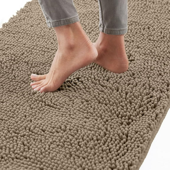 Bath Rug 30x20, Thick Soft Absorbent Chenille, Rubber Backing Quick Dry Microfiber Mats, Machine Washable Rugs for Shower Floor, Bathroom Runner Bathmat Accessories Decor, Beige