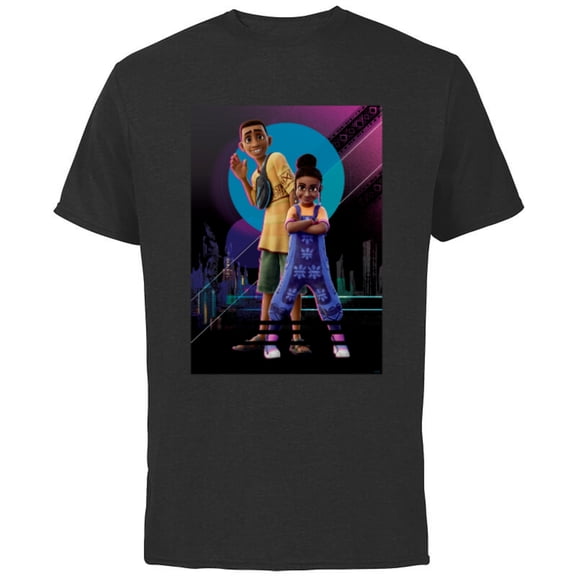 Disney Iwájú Animated Series Tola and Kole Cityscape Disney - Short Sleeve Cotton T-Shirt for Adults - Customized-Black
