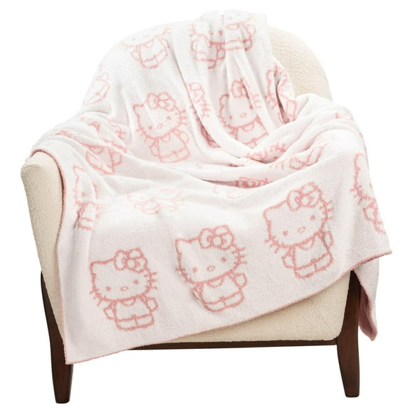 Hello Kitty Couverture en Tricot Plume Moelleuse - Couverture Duveteuse Dimensions 50 x 60 Pouces, Super Douce Légère Accent Rose pour Canapé Ou Chaise