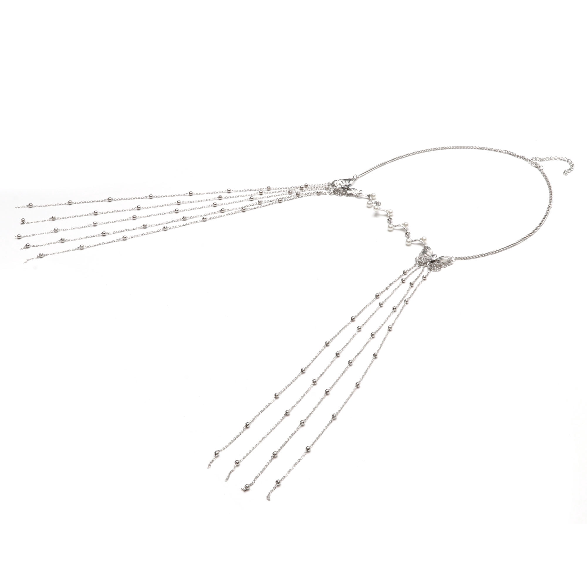 Unique Bargains Headpiece Vintage Long Tassels Head Chain Silver Tone 1 Pc