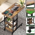 thumbnail image 5 of iSunirm Height Adjustable C Shaped End Table with Charging Station, Mobile Laptop Side Table with USB Ports, 2-tier Sofa Couch Table with Storage Shelf, for Living Room, Bedroom, Rustic Brown, 5 of 8