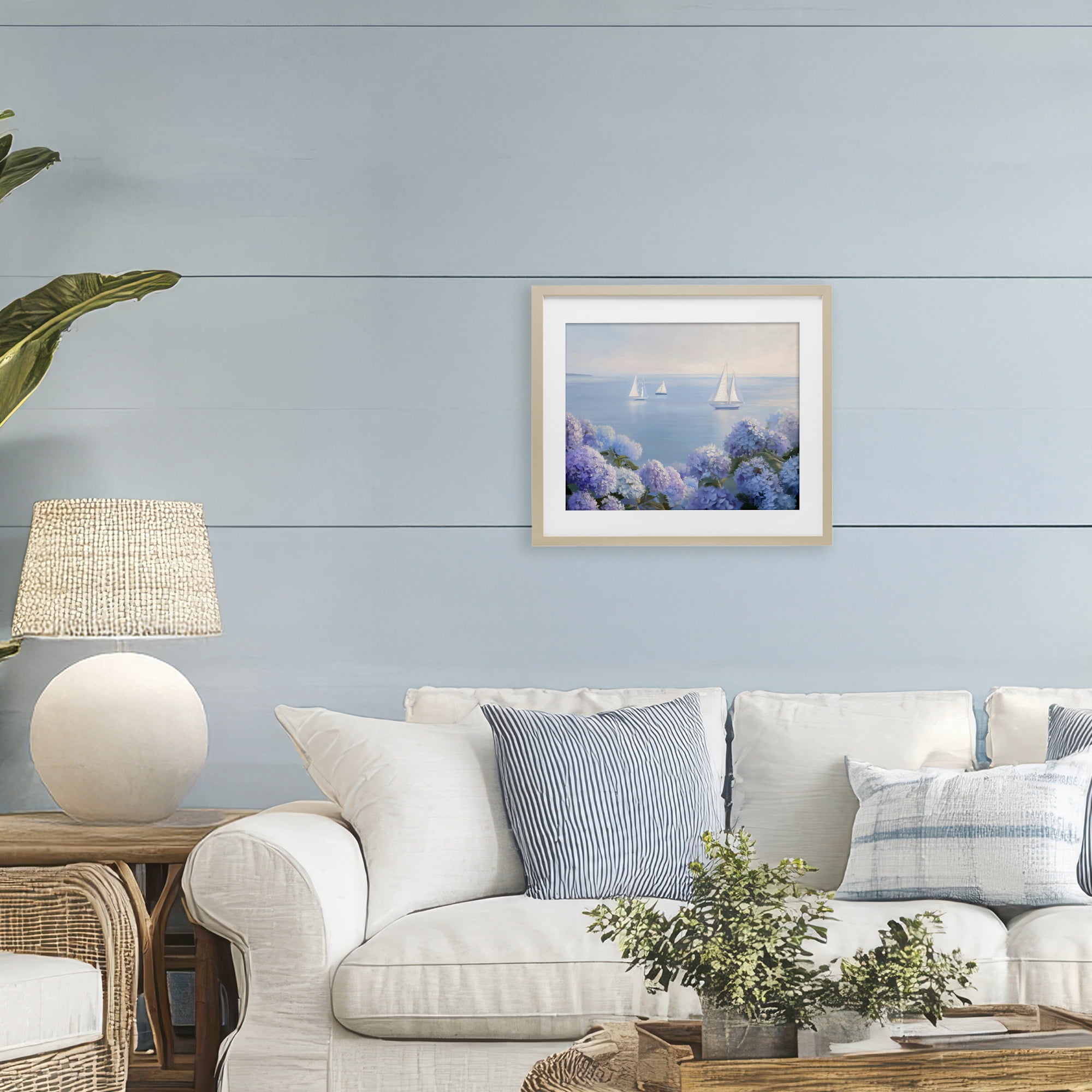 Stupell Industries Sailboats & Hydrangeas at Sea Birch Framed Print Under Glass, design by LSR Design Studio
