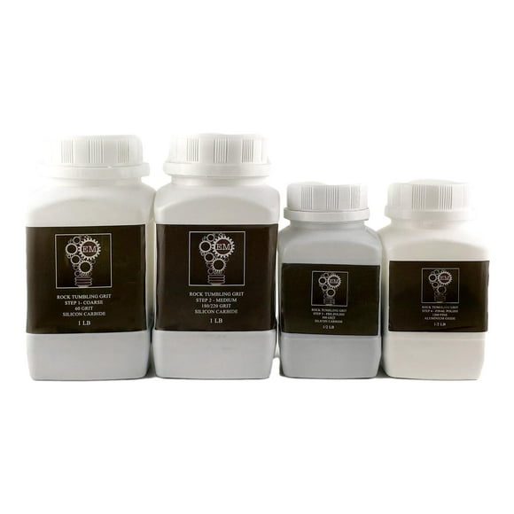 Exploring Minds Complete Grit Kit for Rock Tumblers - 4 Step Grit Pack with 3 Total Pounds of Coarse, Medium, Fine Grits & Polish