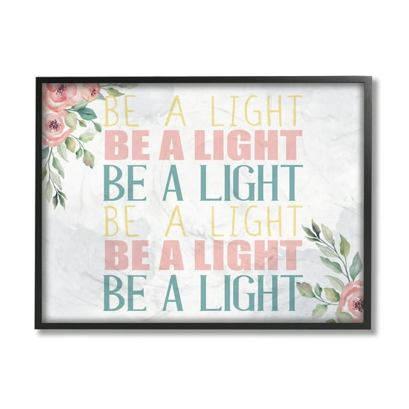 Stupell Industries Be A Light Text Repeated Typography Floral Detail Black Framed by Kim Allen
