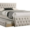 thumbnail image 4 of Nek Wood Twin Size Upholstered Bed with Trundle Tufted Taupe Burlap Frame, 4 of 5