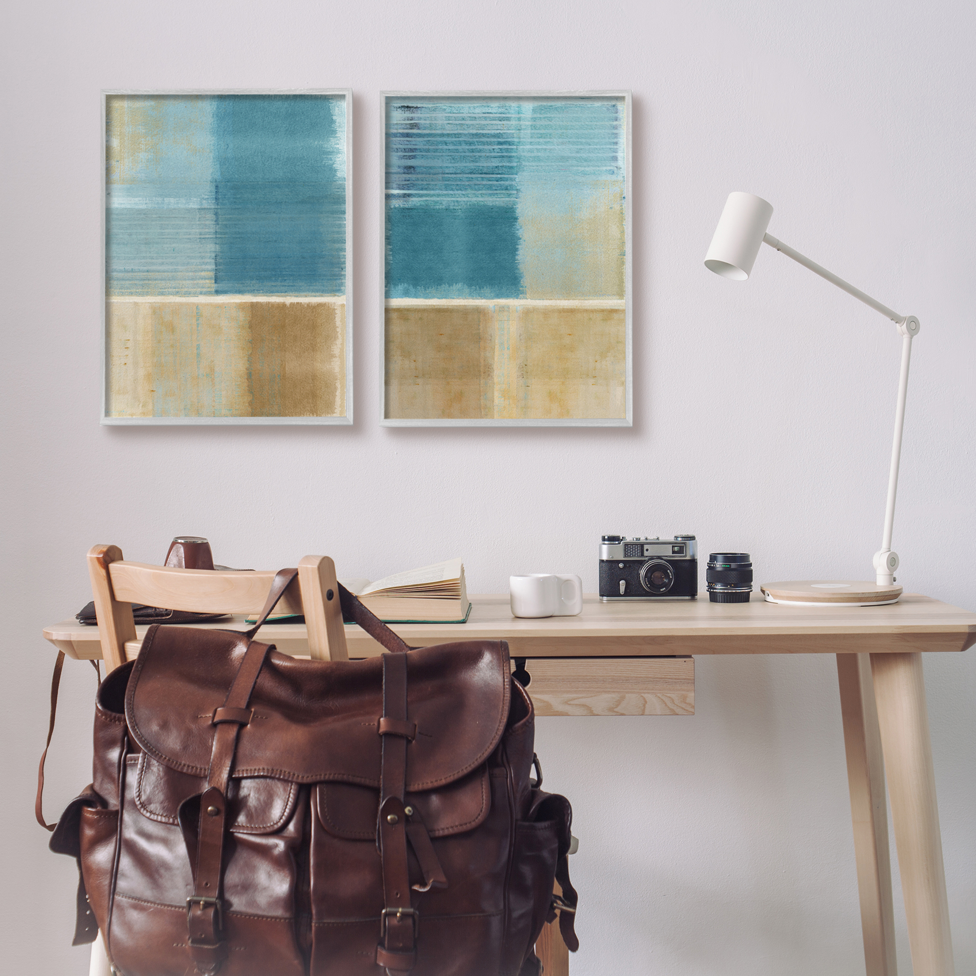 Stupell Industries Brown & Blue Abstraction Abstract Painting Gray Framed Art Print Wall Art, 16 x 20