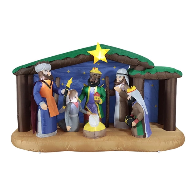 Belén inflable,Decoraciones navideñas inflables para el belén,Belén con el Niño Jesús y sus padres,luces LED,Decoración navideña inflable para exteriores de 1,4 metros (4,5