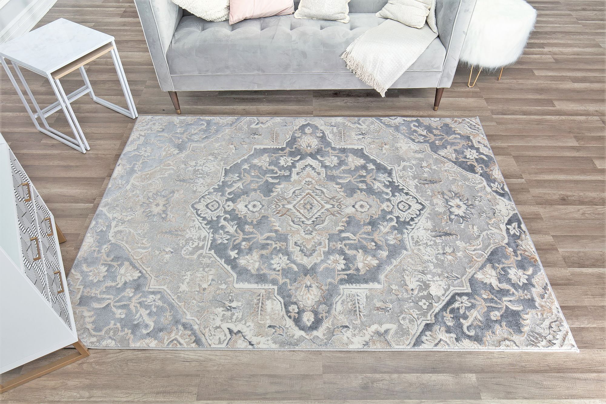 Rugs America Emali EA15A Cobblestone Vintage Farmhouse Light Gray Area Rug, 5'x7'